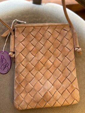 Woven Leather Crossbody Bag - Tan